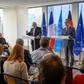 France's Foreign Minister Jean-Yves Le Drian (L) and Germany's Foreign Minister Heiko Maas speak to reporters at the French Mission to the United Nations in New York on April 2, 2019