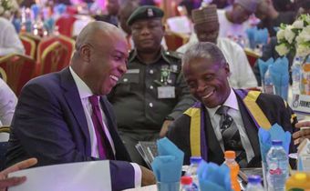 The Senate President of Nigeria, Dr. Bukola Saraki and Vice President, Prof. Yemi Osinbajo, are at an event owned by the Body of Benchers in Nigeria. [Twitter/SPNigeria]