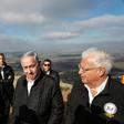 (L to R) US Senator Lindsey Graham is accompanied by Israeli Prime minister Benjamin Netanyahu and US Ambassador to Israel David Friedman as they visit the border line between Syria and the Israeli-annexed Golan Heights