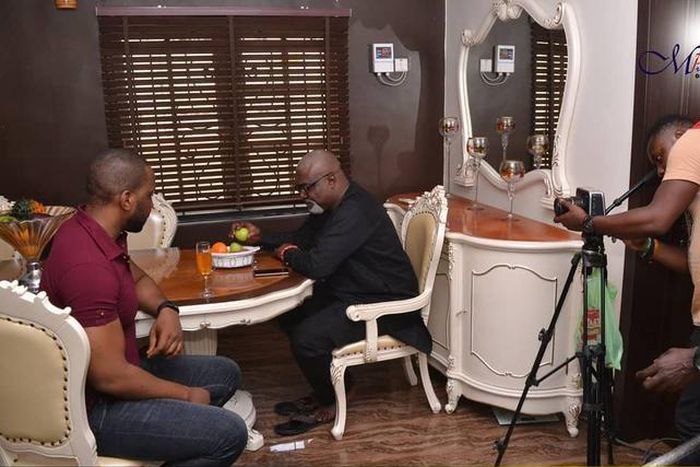 Gbenga Titilope, Ray Emodi on the set of 'Trophy Wife'