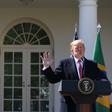 US President Donald Trump speaks during a joint press conference with Brazil's President Jair Bolsonaro in the Rose Garden at the White House