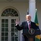 US President Donald Trump speaks during a joint press conference with Brazil's President Jair Bolsonaro in the Rose Garden at the White House