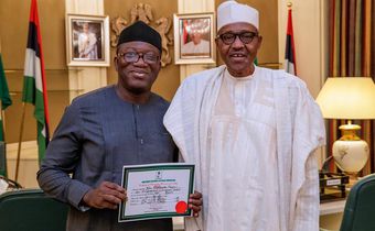 Dr Kayode Fayemi (left) with President Muhammadu Buhari (right)