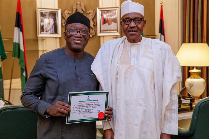 Dr Kayode Fayemi (left) with President Muhammadu Buhari (right)