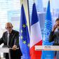 France's Foreign Minister Jean-Yves Le Drian (L) and Germany's Foreign Minister Heiko Maas speak to reporters on April 2, 2019 at the French Mission to the United Nations in New York