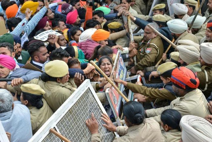 Unemployed Indian teachers at a protest to demand jobs earlier this year. A newspaper reported unemployment under Modi hit its highest mark since the 1970s