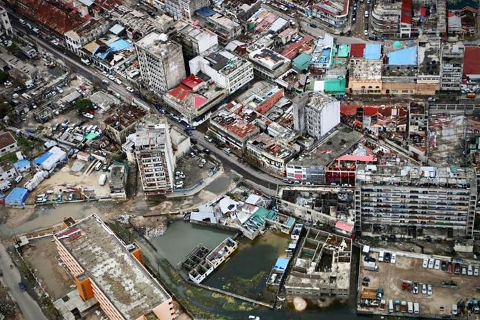 An aerial view of Beira after the great storm