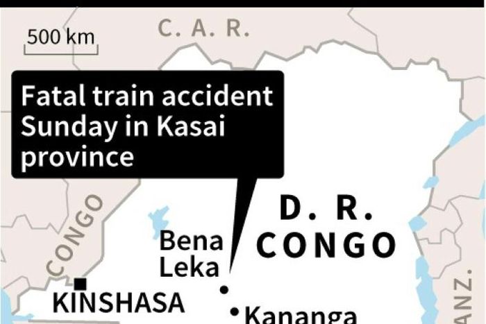Map locating the area of fatal train accident in DR Congo on Sunday