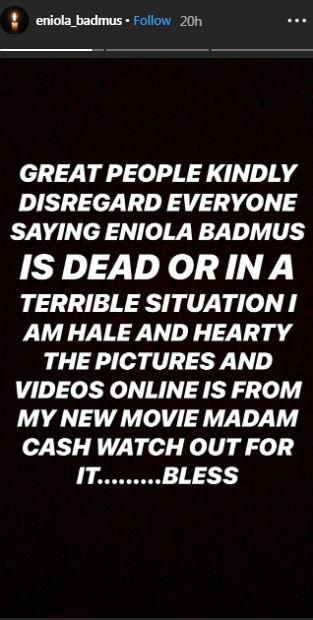Eniola Badmus debunks rumours of her death [Instagram/EniolaBadmus]
