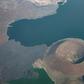 Aerial view of part of Lake Turkana in northwest Kenya. The world's largest desert lake is a haven for wildlife, luring well-heeled tourists
