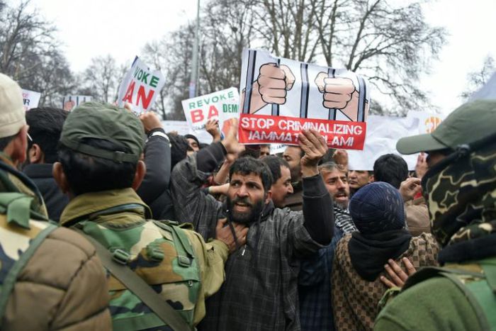 Protests in Kashmir where violence continues to rage, with both India and Pakistan firing mortars and artillery over the Line of Control (LoC) frontier