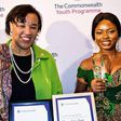 L-R: Patricia Scotland, the Commonwealth secretary-general and Ayodeji Osowobi with her awards at the Marlborough House, the Commonwealth Secretariat’s London headquarters on Wednesday, March 13, 2019. (The Cable)