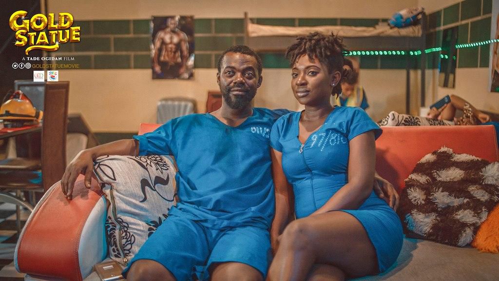 Yvonne Jegede and husband, Olakunle 'Abounce' Fawole, behind the scenes of "Gold Statue"