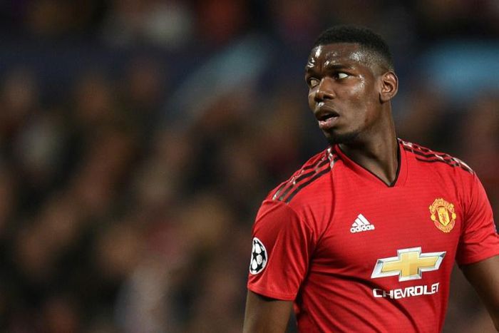 Manchester United's Paul Pogba in action against Barcelona in the first leg of their Champions League quarter-final at Old Trafford