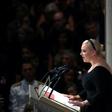 Meghan McCain, shown delivering a eulogy at the funeral for her father Senator John McCain, calls the US military's ban on transgender members "discriminatory"