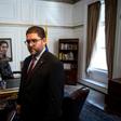 Gustavo Marcano, advisory minister of self-declared Venezuelan president Juan Guaido, stands in a room of the Venezuelan consulate in New York on March 19, 2019