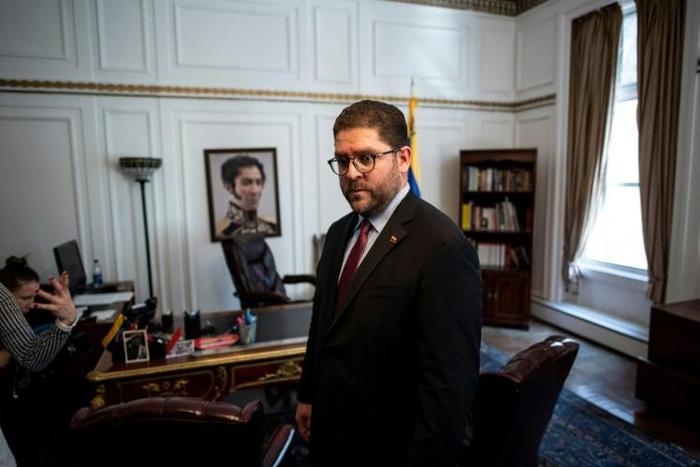 Gustavo Marcano, advisory minister of self-declared Venezuelan president Juan Guaido, stands in a room of the Venezuelan consulate in New York on March 19, 2019