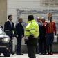 Venezuelan opposition leader and self-declared acting president Juan Guaido (C) arrives at the Foreign Affairs Ministry in Bogota on February 25, 2019 to take part in a Lima Group foreign ministers meeting on next steps in the Venezuela crisis