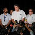 Juan Sebastian Chamorro (2-L), of the opposition delegation to talks with the Nicaraguan government, speaks during a press conference in Managua after the two sides reached an agreement on restoration of freedoms and disarming paramilitaries