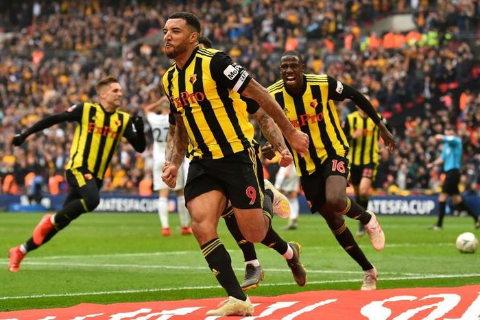 Watford's Troy Deeney celebrates his dramatic penalty equaliser against Wolves
