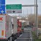 Trucks backed up along the A16 motorway which leads to the port of Calais and the entrance to the Channel tunnel which links France and Britain