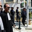 Algerian lawyers and judges gather to support the independence of the judiciary outside the Justice Ministry in Algiers on April 13, 2019. Magistrates who play a key role overseeing the country's elections, say they will boycott a July 4 presidential e...
