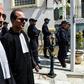Algerian lawyers and judges gather to support the independence of the judiciary outside the Justice Ministry in Algiers on April 13, 2019. Magistrates who play a key role overseeing the country's elections, say they will boycott a July 4 presidential e...
