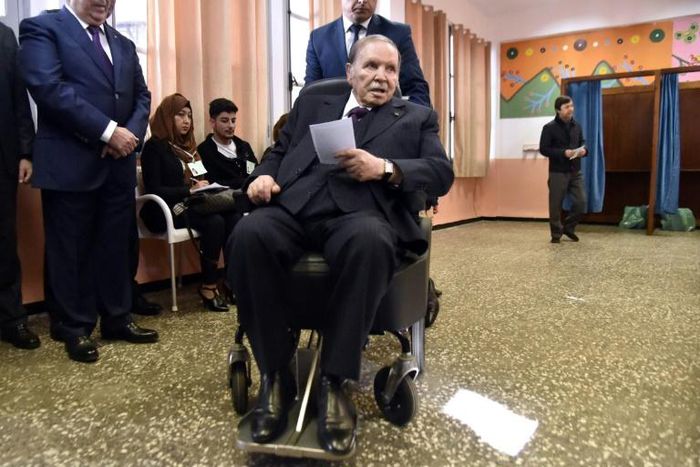In this file picture, Algerian President Abdelaziz Bouteflika votes at a polling station in Algiers on November 23, 2017 in local elections