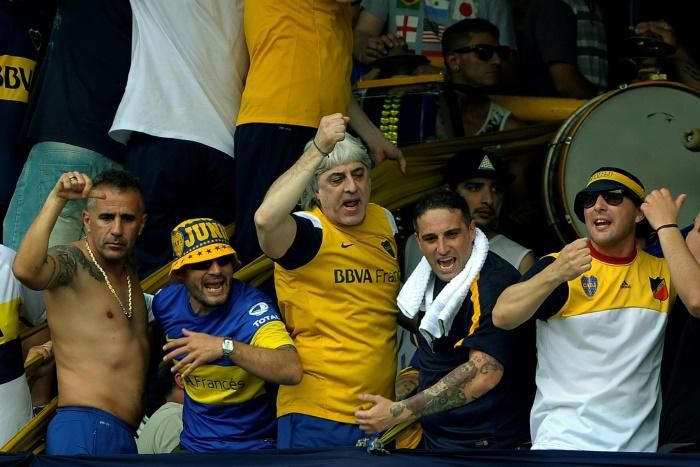 Ultra leaders Rafael Di Zeo, centre, and Mauro Martin, second right, were the Boca fans banned