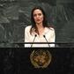 Angelina Jolie addressing a meeting of UN peacekeeping officials at the world body's headquarters in New York