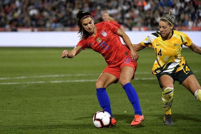 Alex Morgan (13) scored the 100th goal of her career during the US women's 5-3 win over Australia in Denver