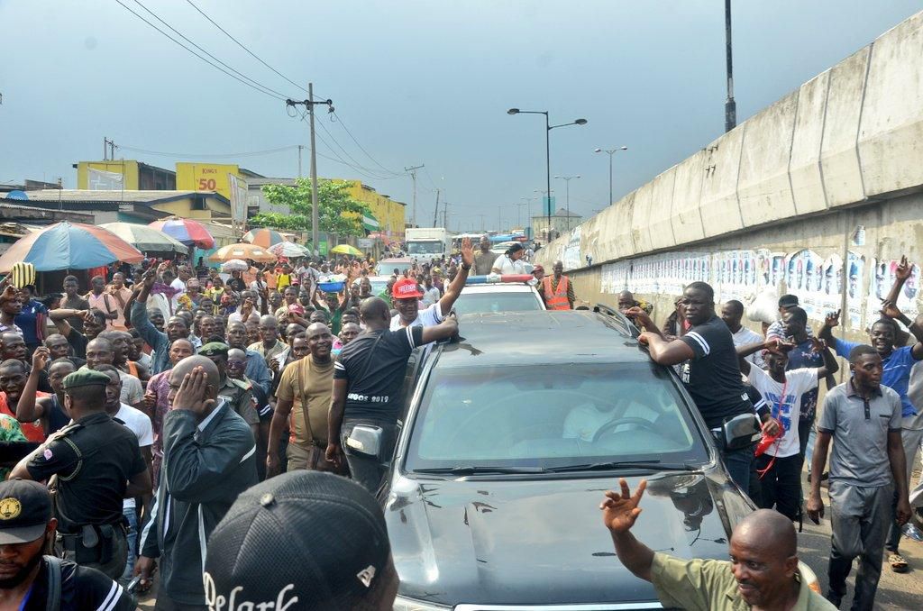 Residents of Alimosho area of Lagos State, in their hundreds, on Wednesday joined Mr Jimi Agbaje the Peoples Democratic Party (PDP) governorship candidate in the state on a road show