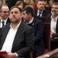 Former Catalan vice-president Oriol Junqueras (C, pictured February 2019 has been in pre-trial detention for the past 16 months on charges of rebellion and embezzlement for a failed Catalan independence bid in late 2017