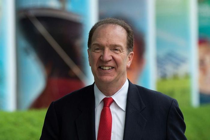 David Malpass walks to the World Bank on his first day as the new president of the global lender