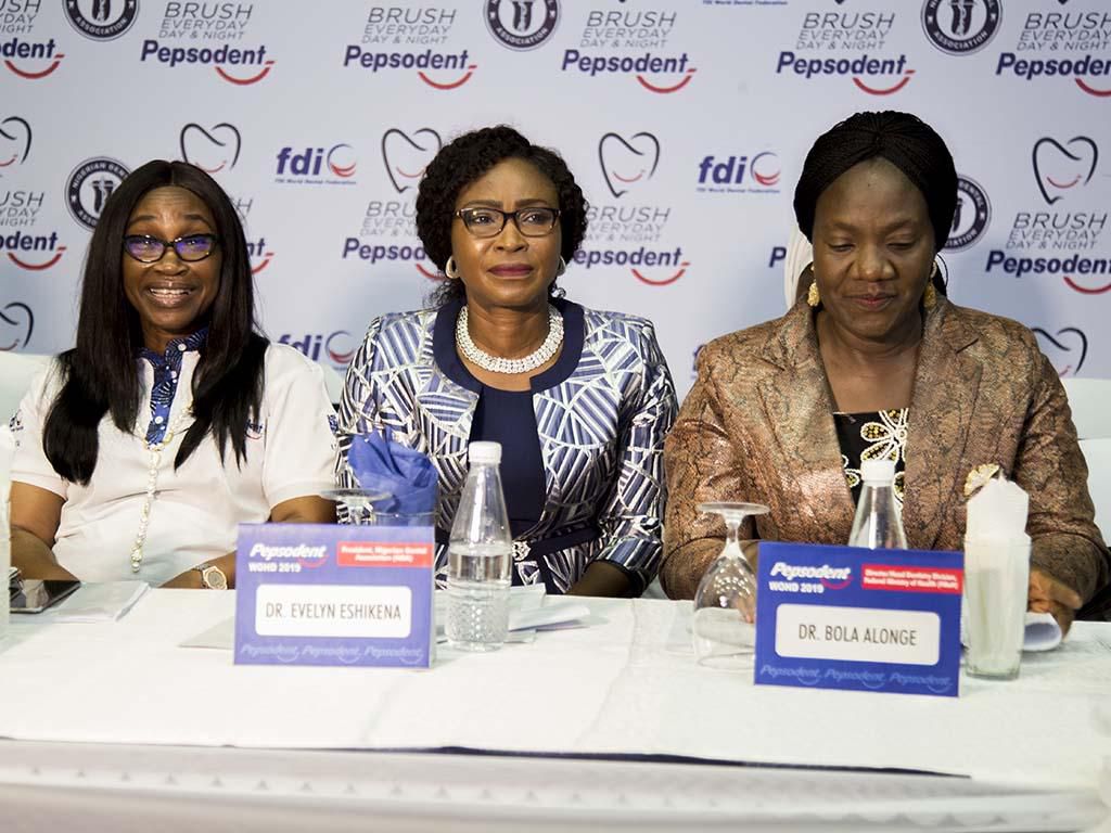 Corporate Affairs & Sustainable Business Director, Unilever Ghana and Nigeria, Soromidayo George; President, Nigerian Dental Association (NDA), Dr Evelyn Eshikena; and Head, Dentistry Division, Federal Ministry of Health, Dr Bola Alonge during Pepsoden...
