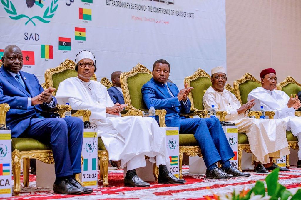 President Buhari participates in the ExtraOrdinary Session of the Conference of Heads of State of CEN-SAD, in N Djamena, Chad, on 13th April 2019 (Twitter @@MBuhari)