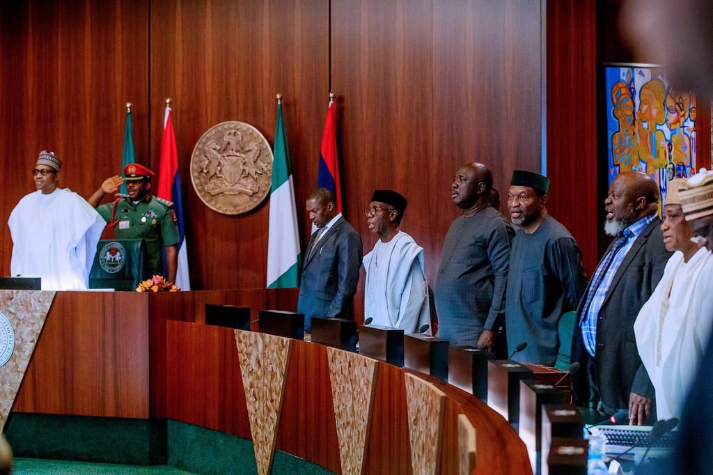 President Muhammadu Buhari at the FEC meeting [Twitter/@BashirAhmaad]
