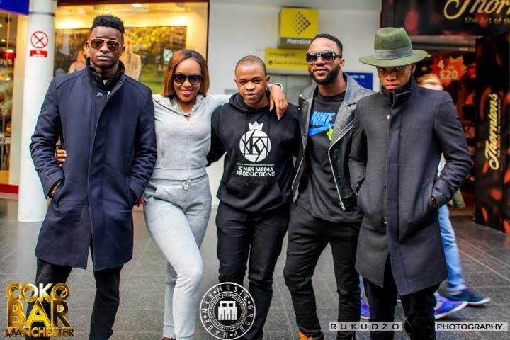 Iyanya flanked by Tekno, Emma Nyra, SeleBobo and Ubi Franklin when the relationship was still rosy [GalleriaNews]