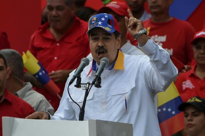 Venezuelan President Nicolas Maduro delivers a speech during a pro-government demonstration in Caracas on March 23, 2019.It is two months since Juan Guaido has asserted he is Venezuela's interim president. Domestically, he has been unable to shake Pres...