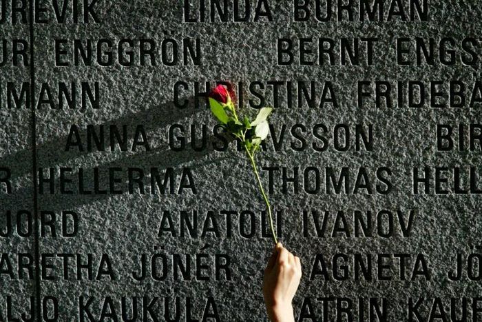 A granite memorial wall in Stockholm bears the names of the victims of the 1994 disaster