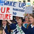 School children protest in the New Zealand capital as part of a worldwide movement to try and highligh inadequate progress to address climate change