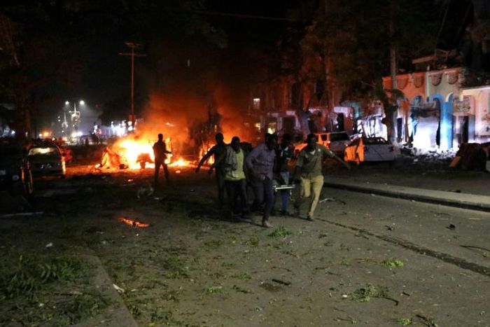 Al-Shabaab insurgents claimed responsibility for the suicide bombing near a major hotel in Mogadishu that killed at least five people