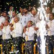 Former president Mohamed Nasheed (3L) at an election rally with the Maldives Democratic Party earlier this year