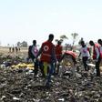 Red Cross teams work through the debris of an Ethiopian Airlines plane which crashed shortly after take-off from Addis Ababa, killing all 157 on board