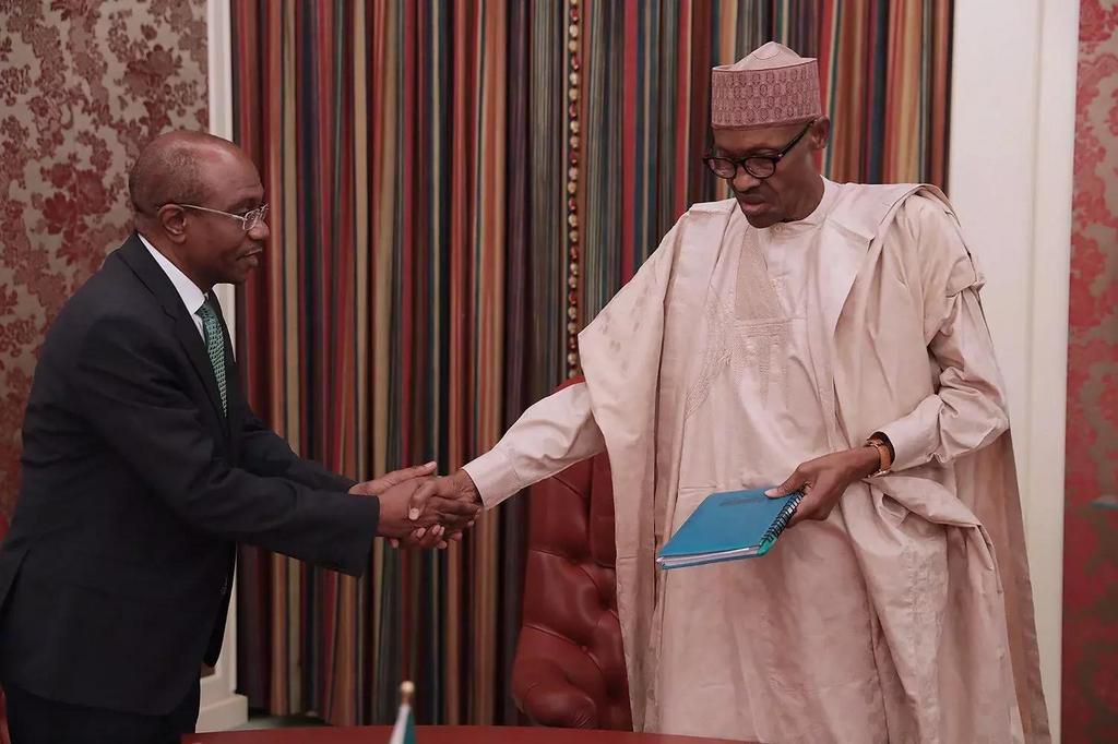 CBN Governor, Mr. Godwin Emefiele and President Buhari during recently meeting.