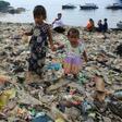 Plastic garbage at Lampung Bay, on the southern tip of the Indonesian island of Sumatra