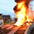 The guards set fires outside the high-security facility at Conde-sur-Sarthe in Normandy