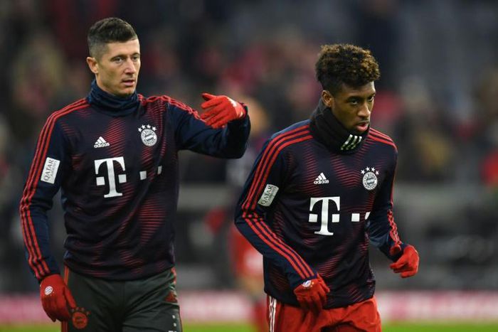 Poland forward Robert Lewandowski (L) and French winger Kingsley Coman came to blows in a training session on Thursday