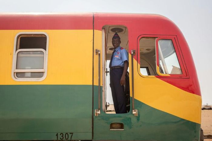All on board: The trains proudly sport Ghana's national colours