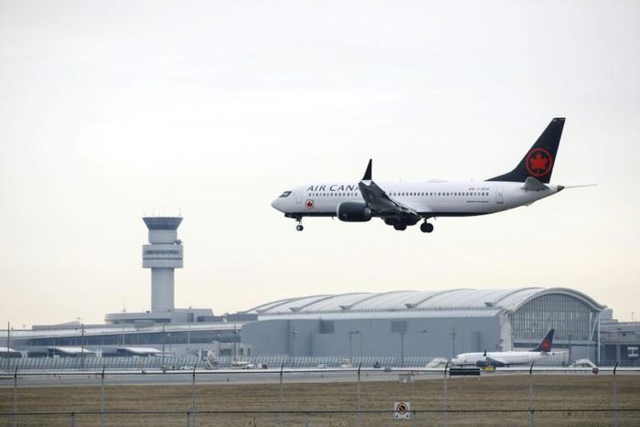 An Air Canada Boeing 737 MAX 8 jet approaches Toronto Pearson International Airport on March 13, 2019, before a worldwide grounding took effect